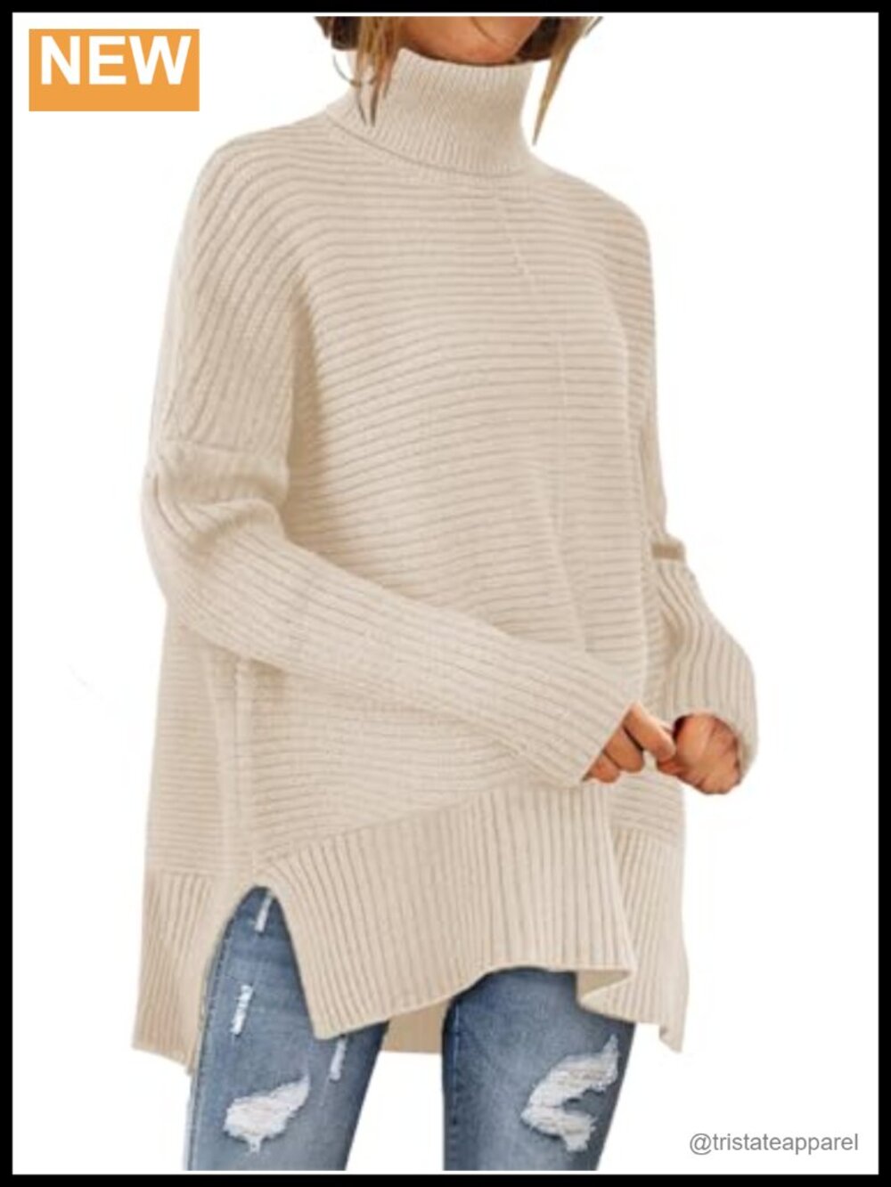 Womens Long Sleeve Turtleneck Sweater Oversized Ribbed Knit Pullover